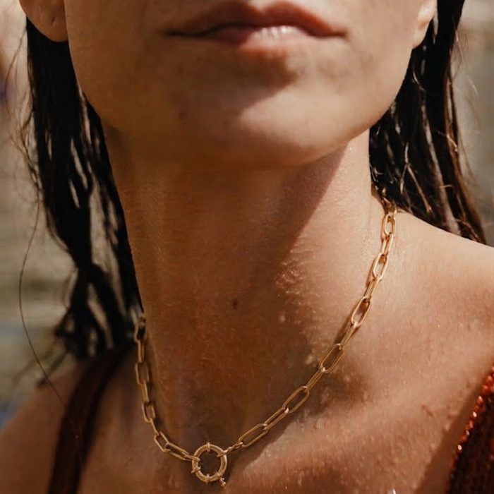 EE chain necklace on skin
